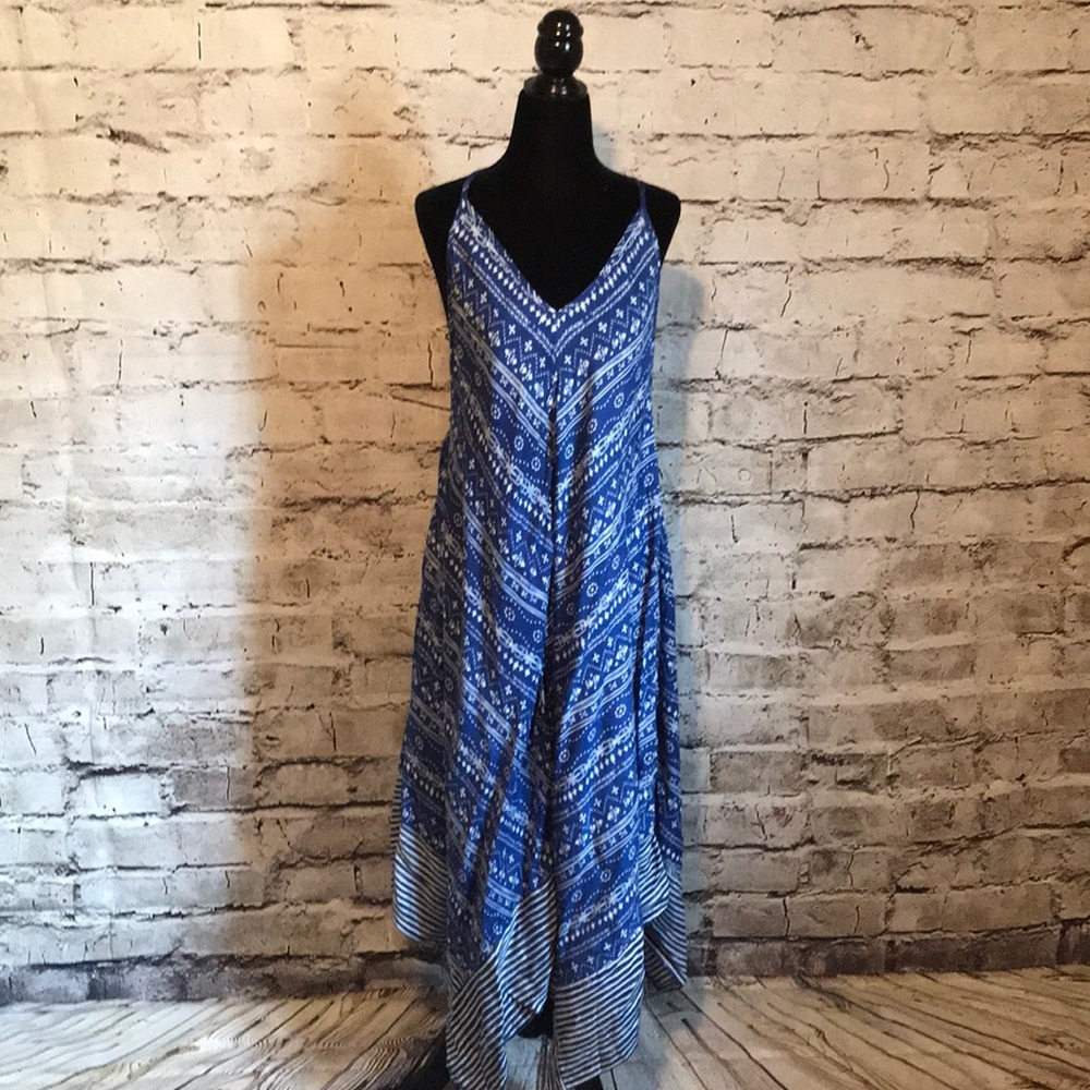 Japna Blue and White Printed Maxi Dress